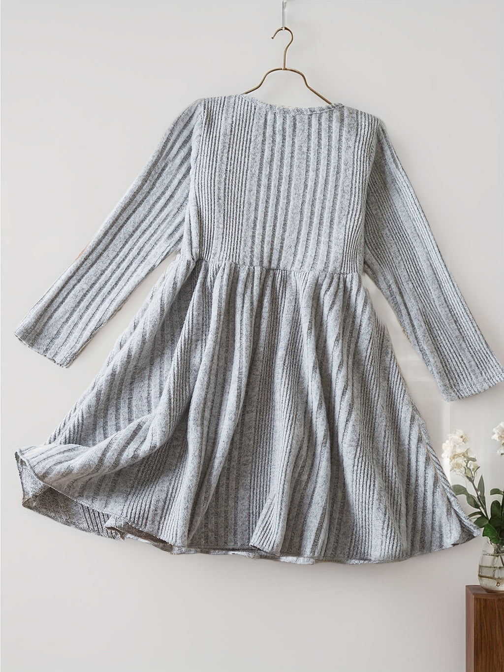 Toddler Girl Long Sleeve Knit Dress For Baby Girls Casual Kids Clothes Soft Slight Stretch Fabric, Button Decor Pleated Hem Perfect For Autumn Winter Seasons