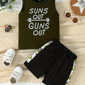 2pcs Letter Graphic Print Boys Creative Sleeveless Tank Tops&Shorts Set, Casual Crew Neck Fitness Vest&Shorts, Kids Clothing
