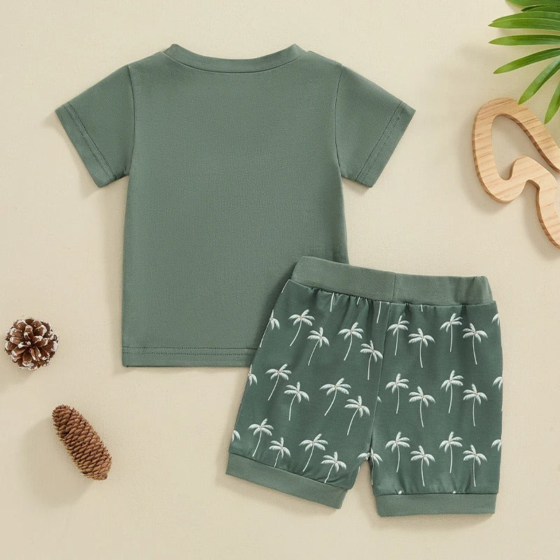 Amazon's New Arrival Boys' Coconut Embroidered Printed Short-sleeved Shorts