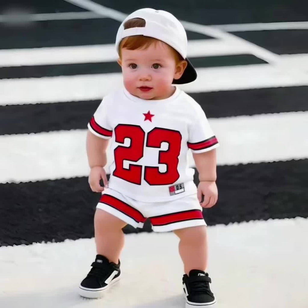 Boys' Digital Print Casual Short Sleeve Round Neck T-Shirt and Elastic Waist Shorts Set, Summer Kids Clothing, Baby Clothes, Toddler Tee, Children's Outfit, Suitable for Outdoor Wear, Perfect for Outdoor