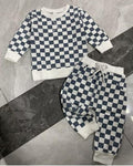 Boys' Chessboard Plaid Sweater Trousers Suit