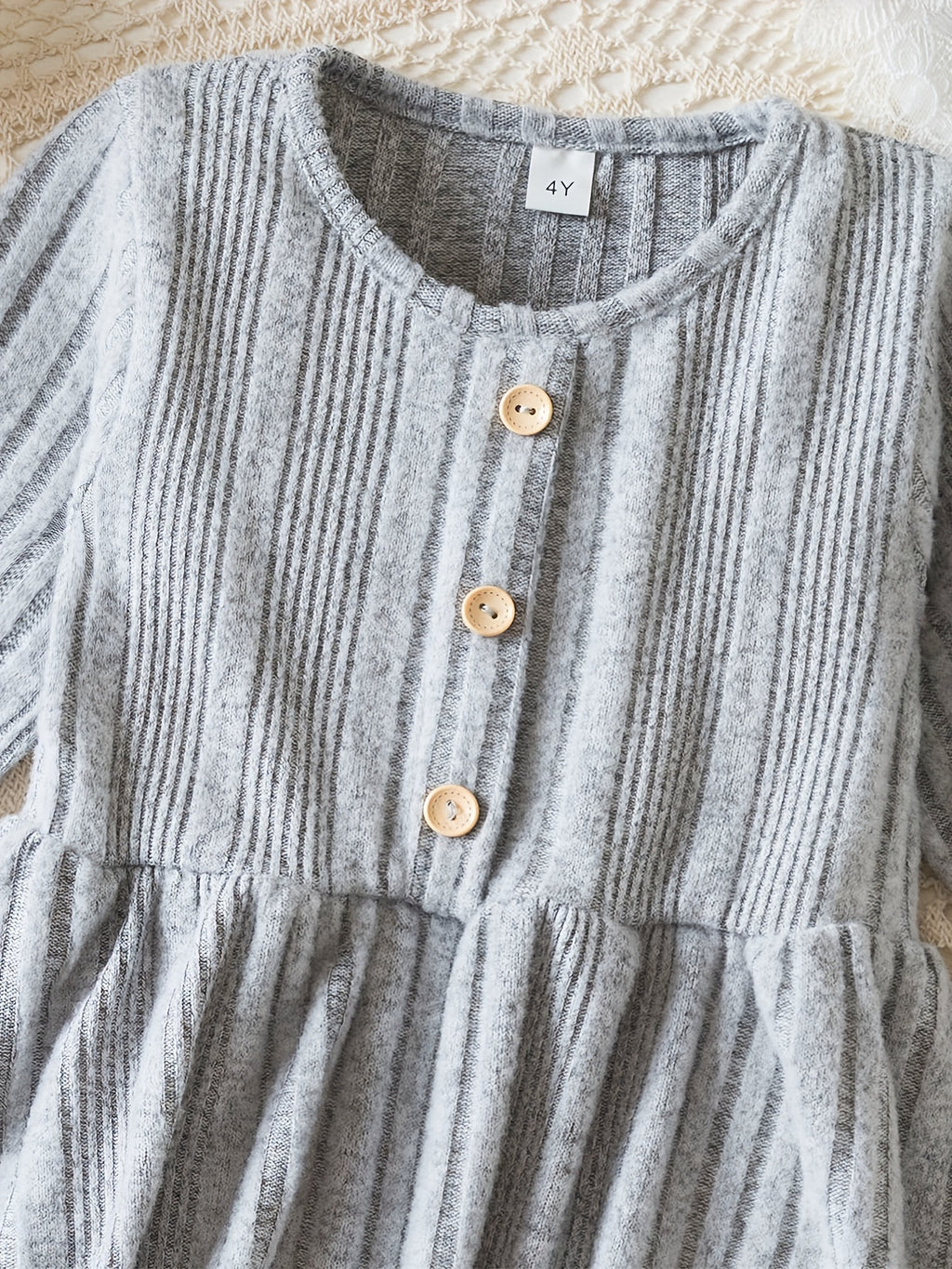 Toddler Girl Long Sleeve Knit Dress For Baby Girls Casual Kids Clothes Soft Slight Stretch Fabric, Button Decor Pleated Hem Perfect For Autumn Winter Seasons