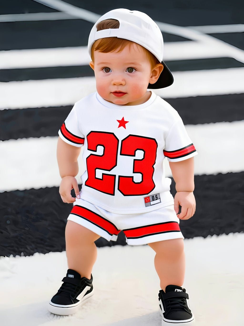 Boys' Digital Print Casual Short Sleeve Round Neck T-Shirt and Elastic Waist Shorts Set, Summer Kids Clothing, Baby Clothes, Toddler Tee, Children's Outfit, Suitable for Outdoor Wear, Perfect for Outdoor