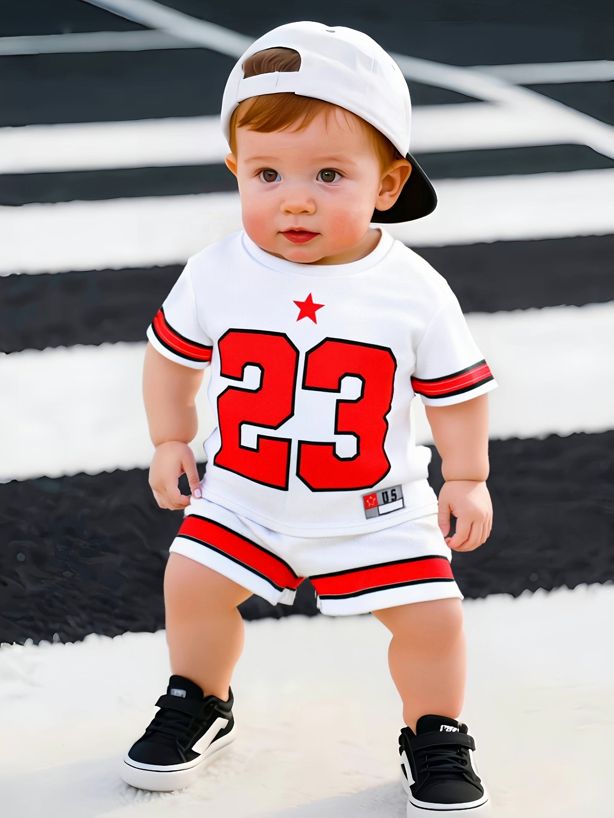 Boys' Digital Print Casual Short Sleeve Round Neck T-Shirt and Elastic Waist Shorts Set, Summer Kids Clothing, Baby Clothes, Toddler Tee, Children's Outfit, Suitable for Outdoor Wear, Perfect for Outdoor
