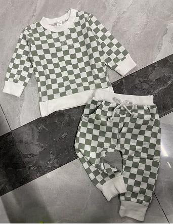 Boys' Chessboard Plaid Sweater Trousers Suit
