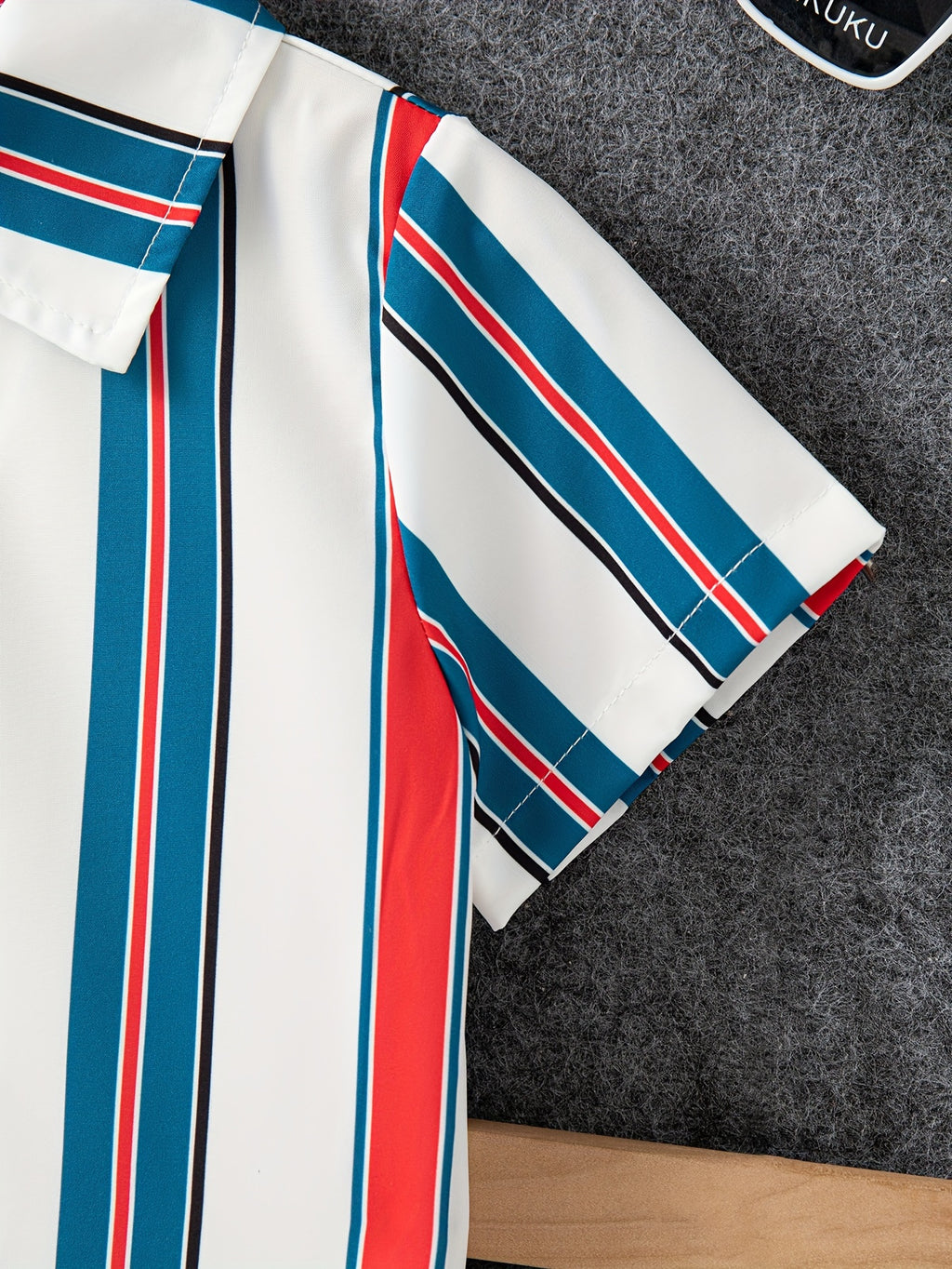 2pcs Boys Casual Stylish Striped Short Sleeve Lapel Shirt & Shorts Set, Comfy Summer Kids Clothing