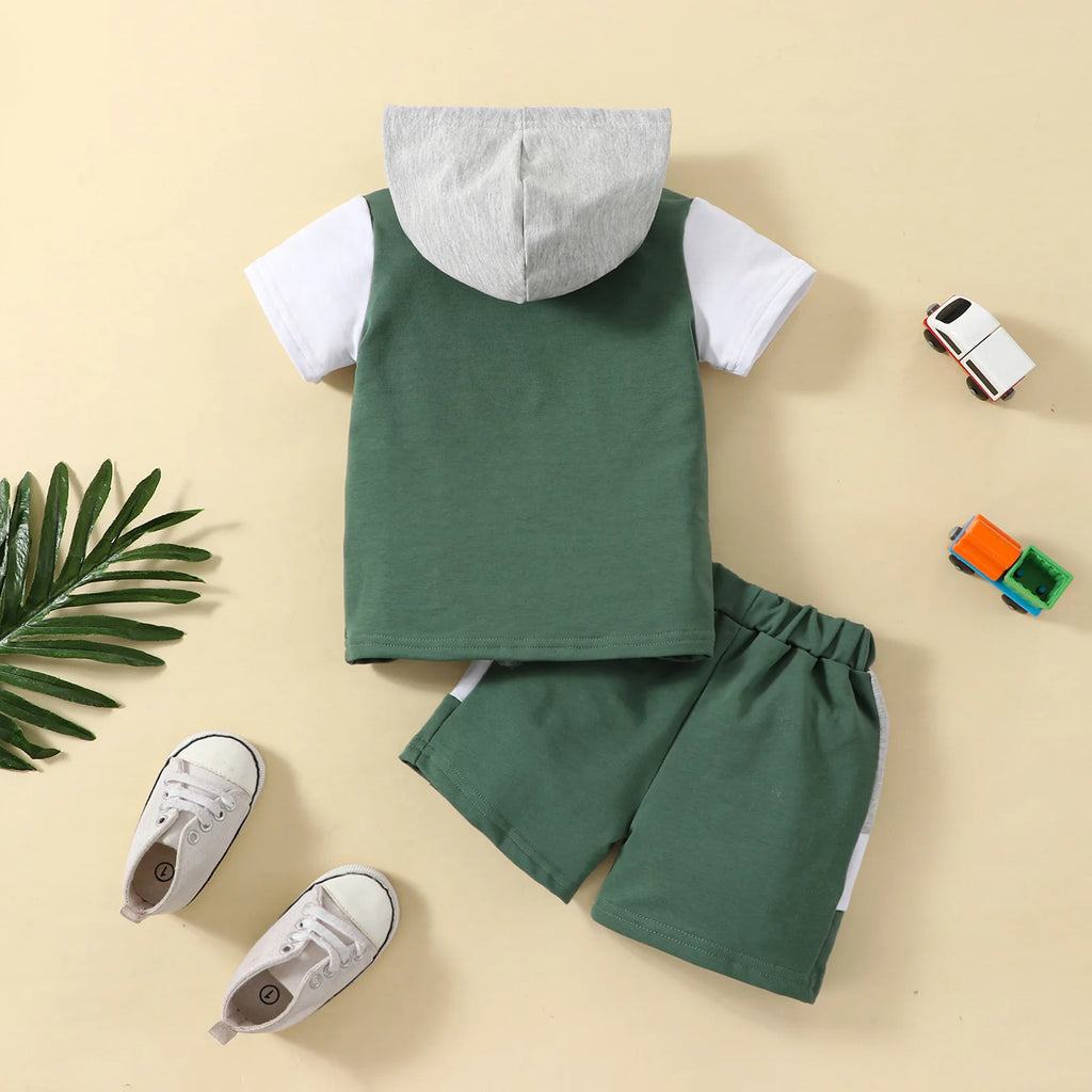 Baby Custom Summer Children Clothes 2pcs Set Hooded Boys Clothing Casual Shorts Suits