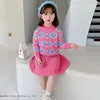 Girls Baby Knitted Clothes Sets Fashion Winter Sweaters Tops Ruffles Skirt Outfits Beading Children Clothes Suit
