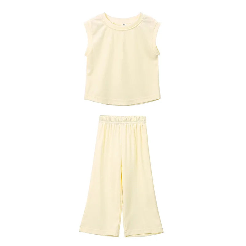 Children's Sleeveless Girls Clothing Sets Spring Summer 100% Cotton Cartoon Smart Casual Wholesale Customized Logo