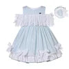 Pettigirl Wholesale Girls Dress Kid Lace Bridesmaid Princess Delicate Blue Striped Party Summer Casual Children Clothes 2 to 12Y