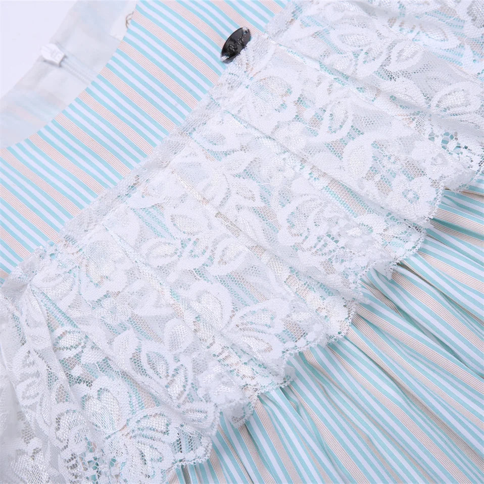 Pettigirl Wholesale Girls Dress Kid Lace Bridesmaid Princess Delicate Blue Striped Party Summer Casual Children Clothes 2 to 12Y