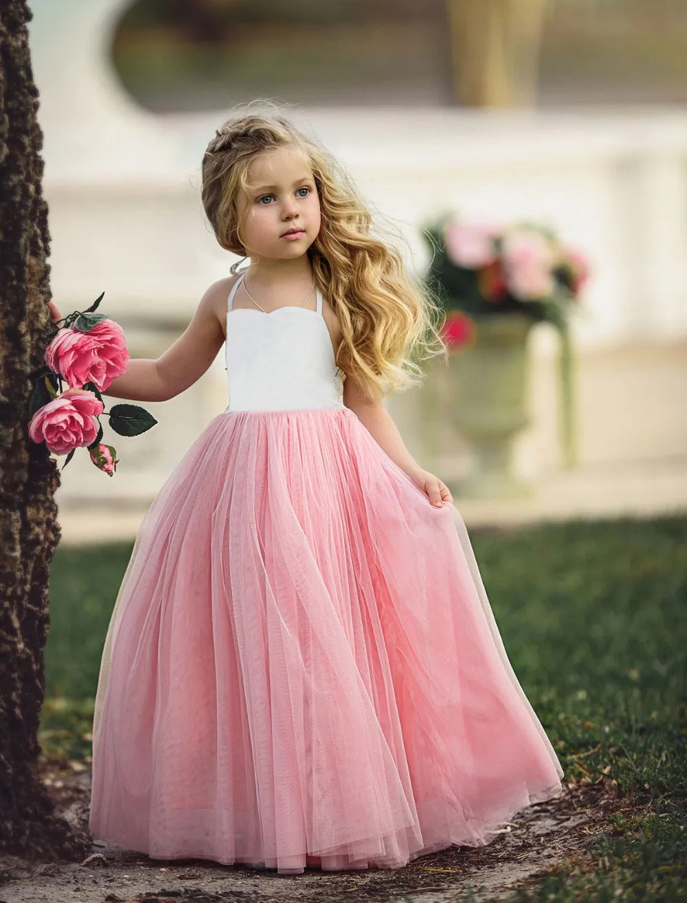 Hot Sale Summer Baby Girls Princess Party Dress Flower Children Clothes Maxi Net Gauze Pompous Skirt Girls Halter Dress