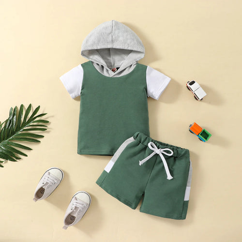 Baby Custom Summer Children Clothes 2pcs Set Hooded Boys Clothing Casual Shorts Suits