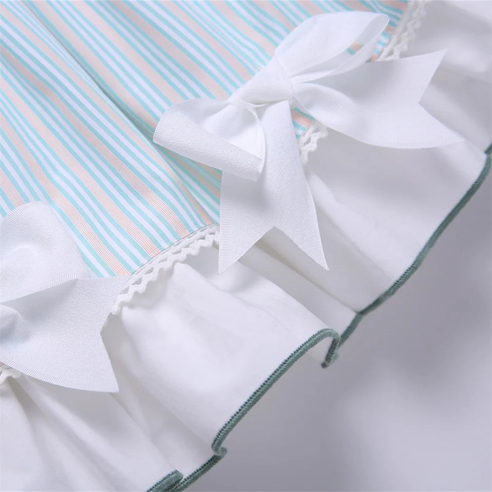 Pettigirl Wholesale Girls Dress Kid Lace Bridesmaid Princess Delicate Blue Striped Party Summer Casual Children Clothes 2 to 12Y