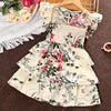 Summer Children Clothes Wholesale Fly Sleeve Floral Print Mesh Patchwork Cake Skirt Girls Princess Dress