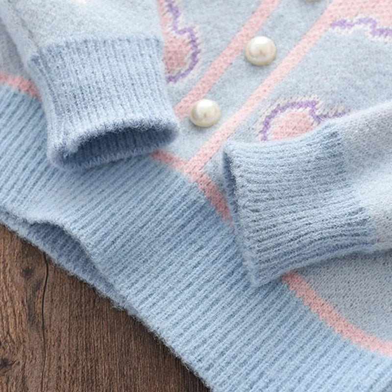 Girls Baby Knitted Clothes Sets Fashion Winter Sweaters Tops Ruffles Skirt Outfits Beading Children Clothes Suit