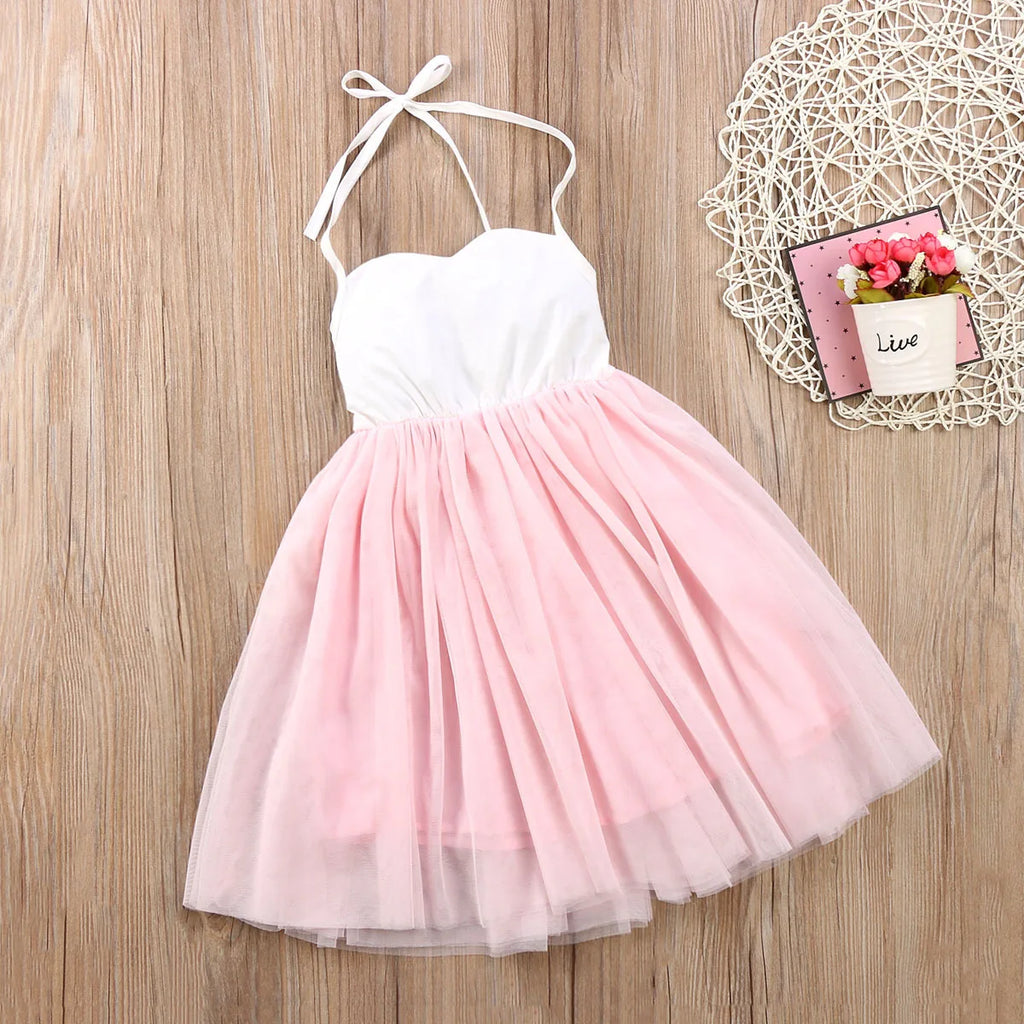 Hot Sale Summer Baby Girls Princess Party Dress Flower Children Clothes Maxi Net Gauze Pompous Skirt Girls Halter Dress