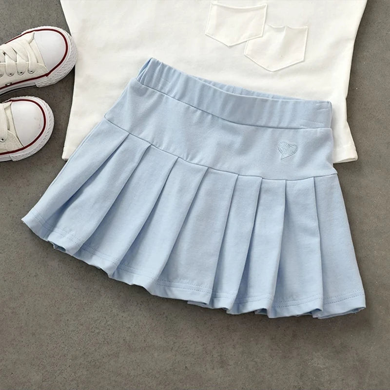 2023 Summer Kawaii Skirt For Girl Korean Fashion Aesthetic Sweet Dress Casual Chic Solid Color Children Clothes Cute Party Dress