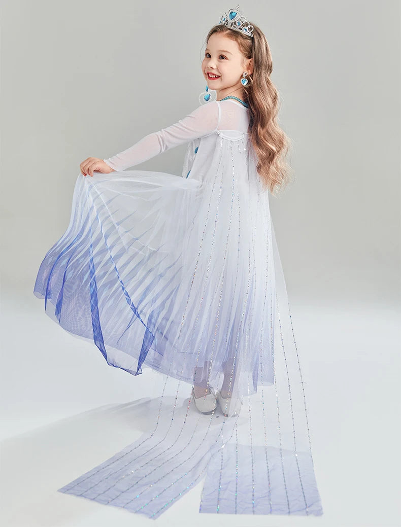 Kids Birthday Party Princess Costume Dress Luxury Sequins Mesh Gradient Elsa Ball Gowns Carnival Cosplay Clothing Girls Outfits