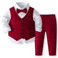4Piece Baby Set Spring Fall Toddler Boy Clothing Korean Fashion Gentleman Tie Suede Vest+Tops+Pants Kids Boutique Clothes B003