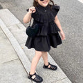 Children's Clothing Girls' Summer Dress Kids Black Fly Sleeved Dress Girls Fashion Kids Outfit Layered Dresses For Girls