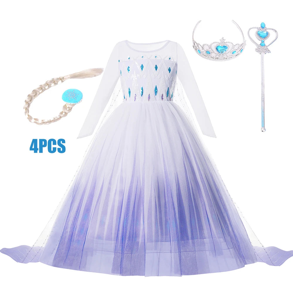 Kids Birthday Party Princess Costume Dress Luxury Sequins Mesh Gradient Elsa Ball Gowns Carnival Cosplay Clothing Girls Outfits