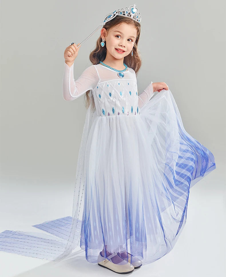 Kids Birthday Party Princess Costume Dress Luxury Sequins Mesh Gradient Elsa Ball Gowns Carnival Cosplay Clothing Girls Outfits