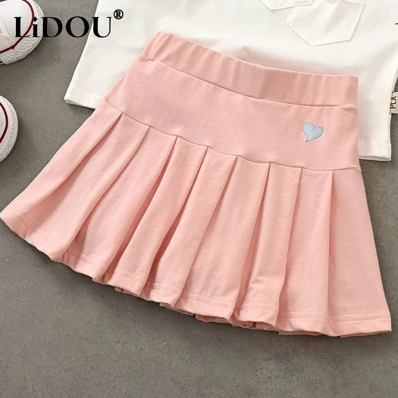 2023 Summer Kawaii Skirt For Girl Korean Fashion Aesthetic Sweet Dress Casual Chic Solid Color Children Clothes Cute Party Dress