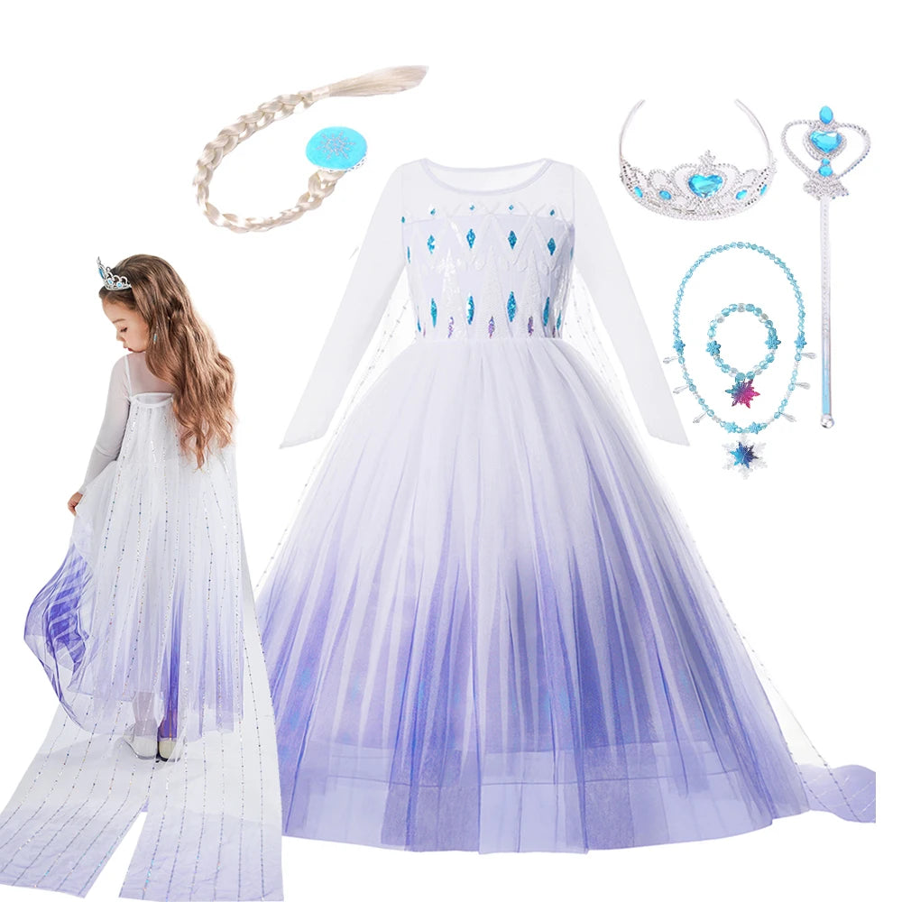 Kids Birthday Party Princess Costume Dress Luxury Sequins Mesh Gradient Elsa Ball Gowns Carnival Cosplay Clothing Girls Outfits