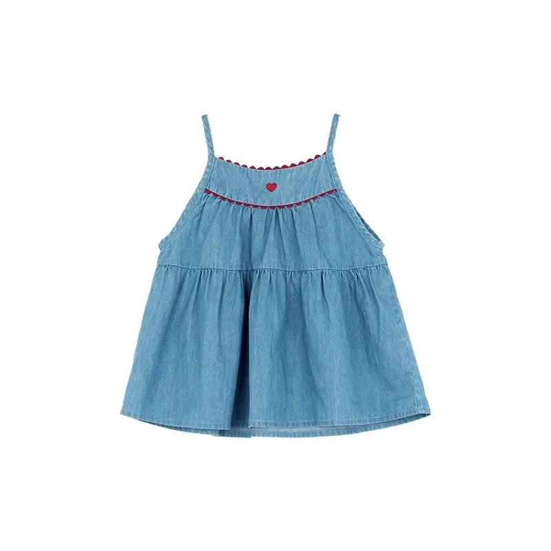 Fashion Children Girl Dress Summer Blue Sleeveless Casual Dress Beach Party Dress for Kids