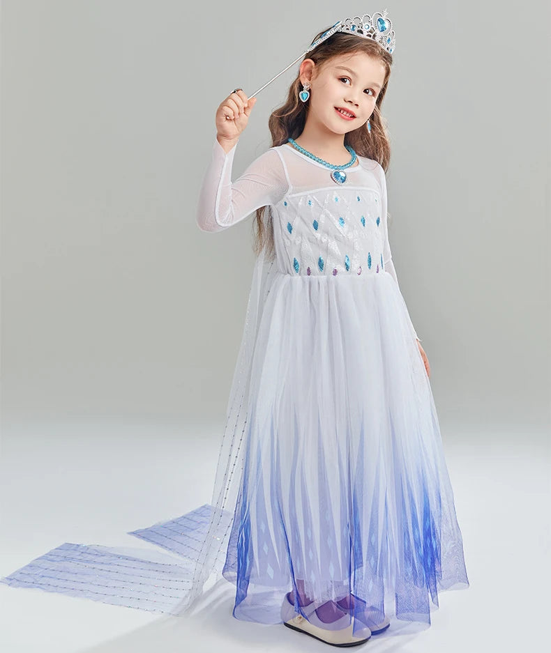 Kids Birthday Party Princess Costume Dress Luxury Sequins Mesh Gradient Elsa Ball Gowns Carnival Cosplay Clothing Girls Outfits