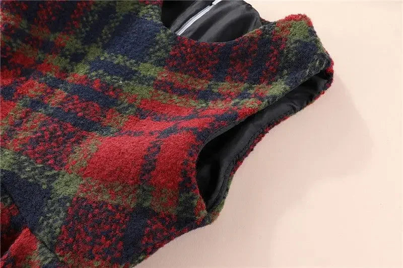 Kids Girls Woolen Dress 2024 New Arrival Autumn Winter Clothes Children Red Plaid Vest Dresses Casual Sleeveless Vest Dress