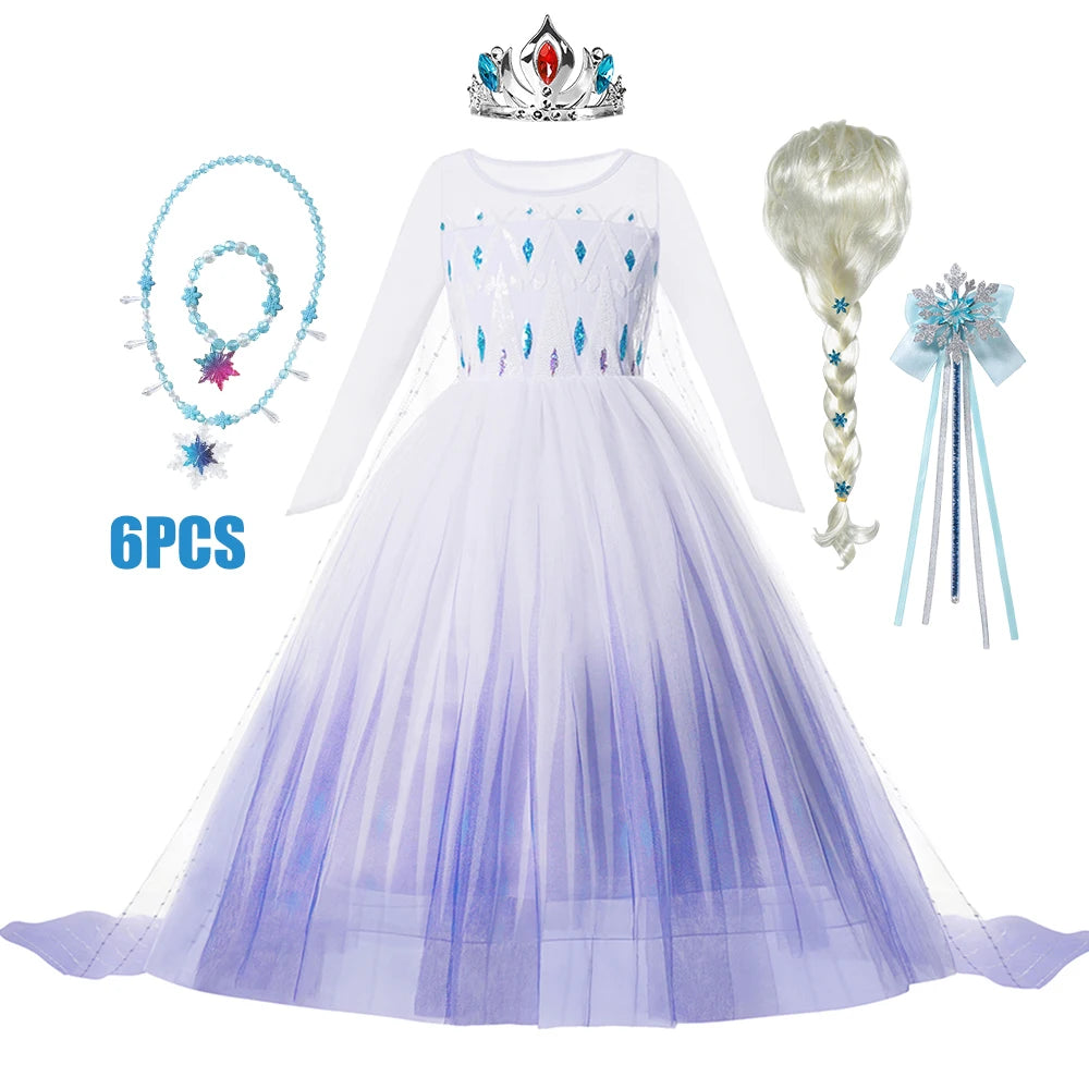 Kids Birthday Party Princess Costume Dress Luxury Sequins Mesh Gradient Elsa Ball Gowns Carnival Cosplay Clothing Girls Outfits
