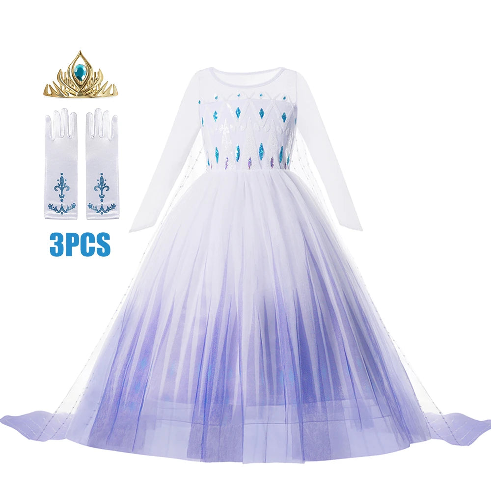 Kids Birthday Party Princess Costume Dress Luxury Sequins Mesh Gradient Elsa Ball Gowns Carnival Cosplay Clothing Girls Outfits