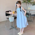 KIDCRKJ Summer 2-12 Years Children Girls Dress Solid Ruched Sleeveless Pockets Kids Girls Dress Sweet Loose Teenager Girls Dress