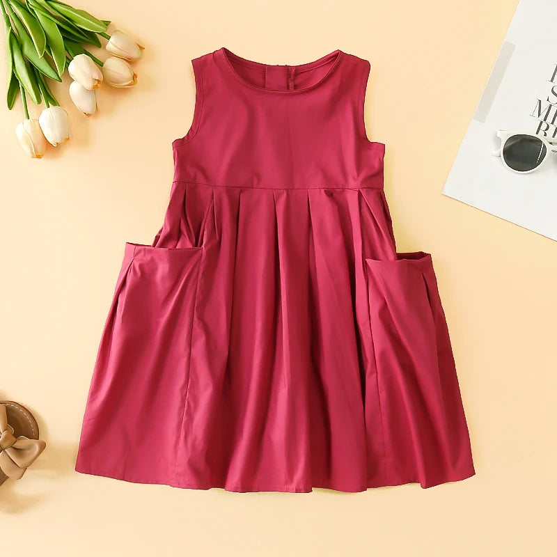 Fashion Girls Cotton Large Skirt Fairy Dress Summer Children's Clothing Kids Sleeveless Korean style Sweet Cool Princess dresses