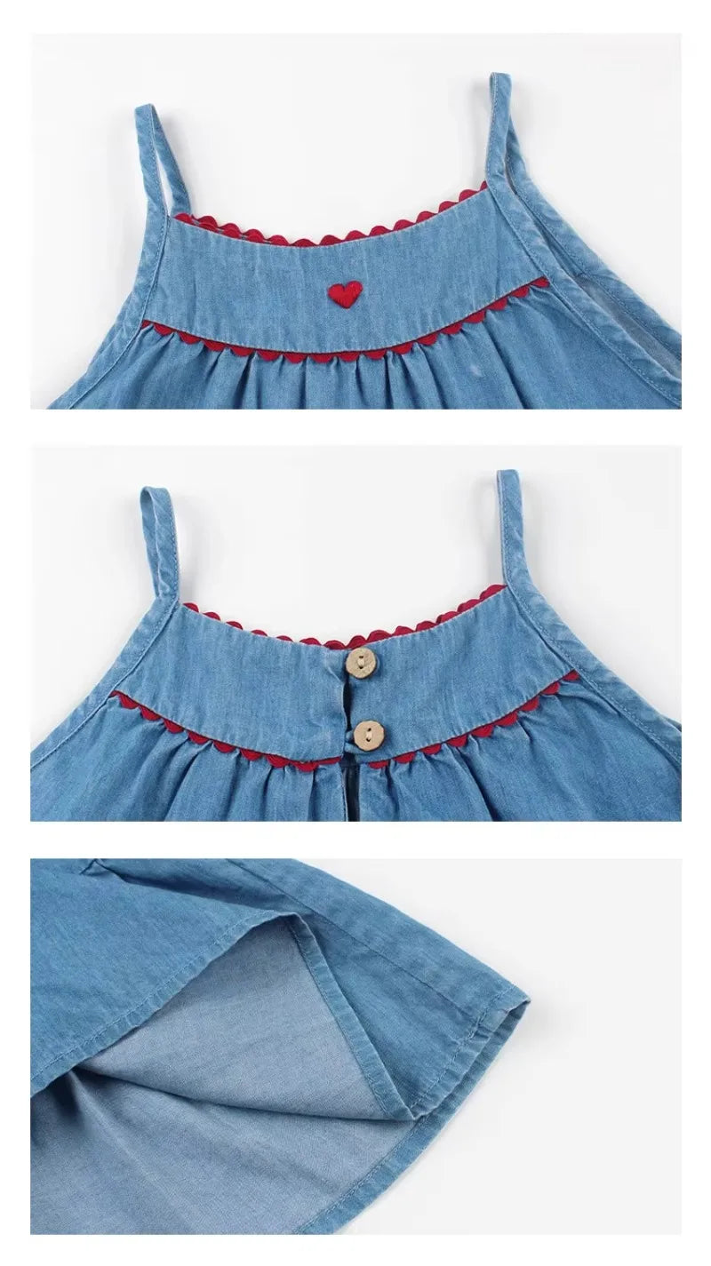 Fashion Children Girl Dress Summer Blue Sleeveless Casual Dress Beach Party Dress for Kids