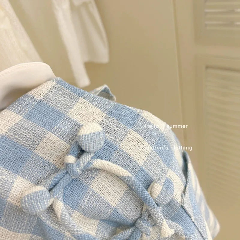Dresses For Kids Girls 1-6 Years Summer Fashion Blue Plaid Dress College Style Kids Princess Dress Ootd For Baby Girl