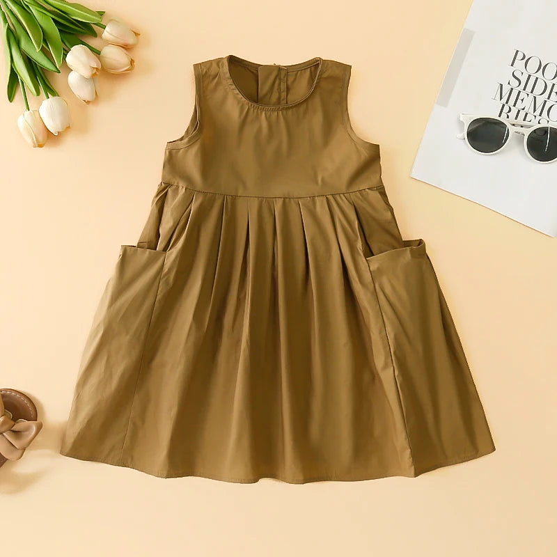 Fashion Girls Cotton Large Skirt Fairy Dress Summer Children's Clothing Kids Sleeveless Korean style Sweet Cool Princess dresses