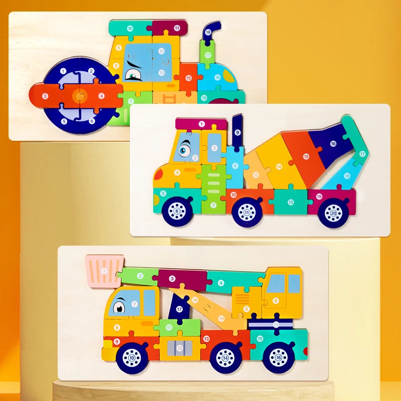 3D Vehicle Wooden Puzzle Hand-eye Coordination Transportation Jigsaw Puzzle Ages 1-5 Children Toddlers Preschool Educational Toy