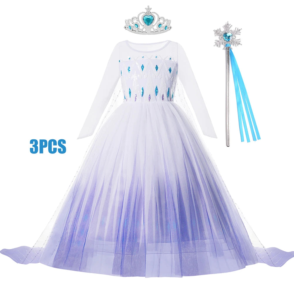 Kids Birthday Party Princess Costume Dress Luxury Sequins Mesh Gradient Elsa Ball Gowns Carnival Cosplay Clothing Girls Outfits