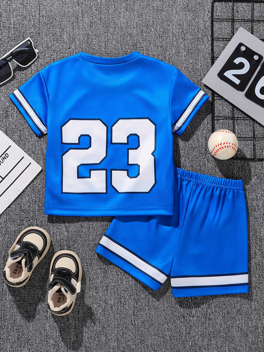 Boys' Digital Print Casual Short Sleeve Round Neck T-Shirt and Elastic Waist Shorts Set, Summer Kids Clothing, Baby Clothes, Toddler Tee, Children's Outfit, Suitable for Outdoor Wear, Perfect for Outdoor