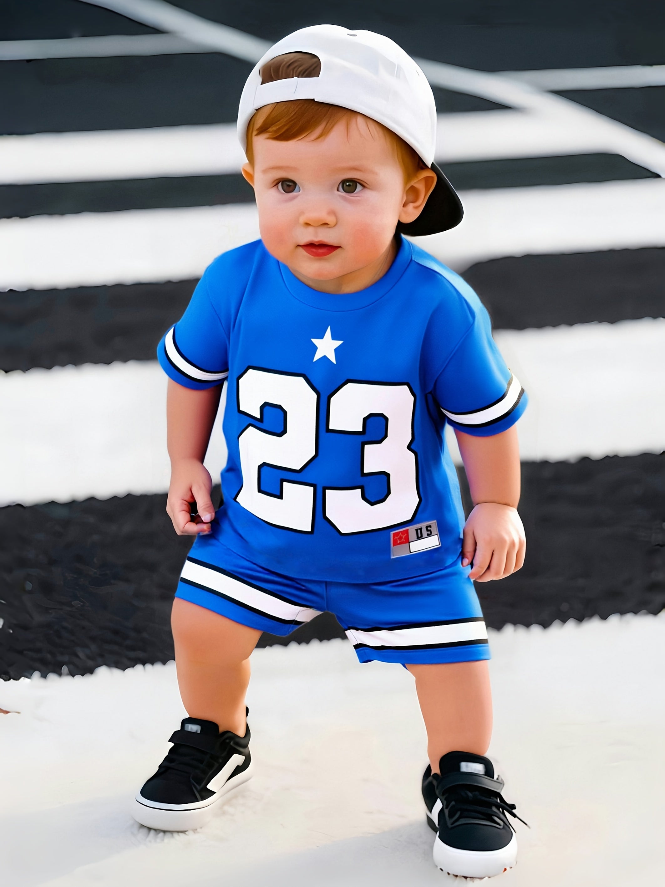 Boys' Digital Print Casual Short Sleeve Round Neck T-Shirt and Elastic Waist Shorts Set, Summer Kids Clothing, Baby Clothes, Toddler Tee, Children's Outfit, Suitable for Outdoor Wear, Perfect for Outdoor
