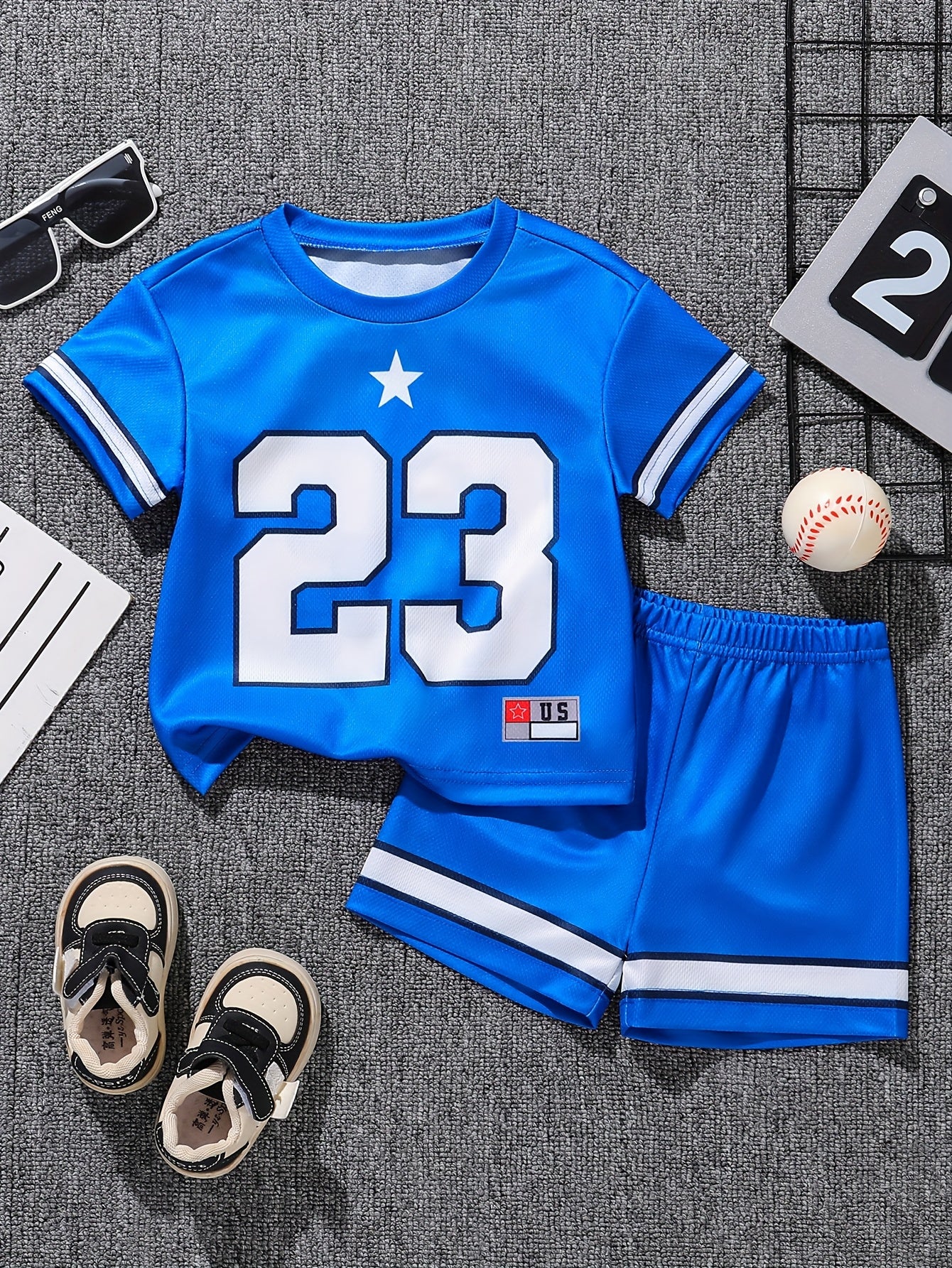 Boys' Digital Print Casual Short Sleeve Round Neck T-Shirt and Elastic Waist Shorts Set, Summer Kids Clothing, Baby Clothes, Toddler Tee, Children's Outfit, Suitable for Outdoor Wear, Perfect for Outdoor